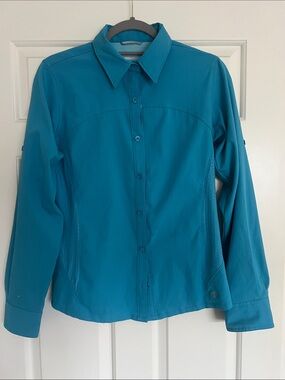 Columbia Teal sunscreen button down Shirt - Lightweight Long Sleeve
